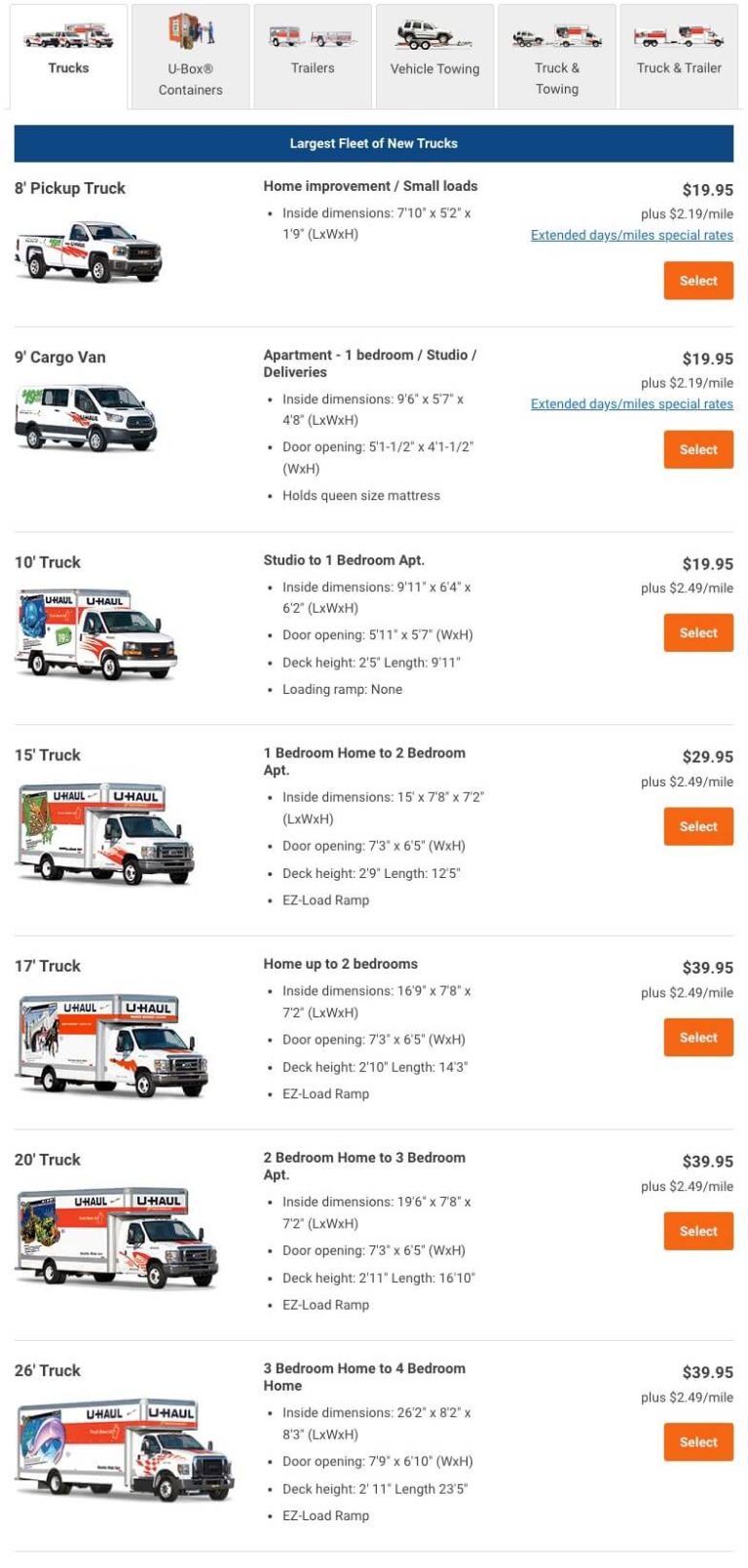 Uhaul Truck Rental Near Me Sizes and Prices For Your Needs